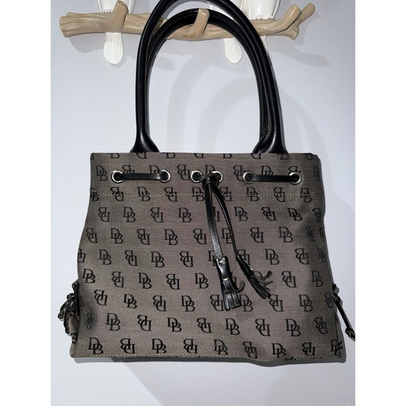 Dooney & Bourke Black Canvas Leather Handbag Satchel Purse Tassels Y2K - Picture 1 of 11